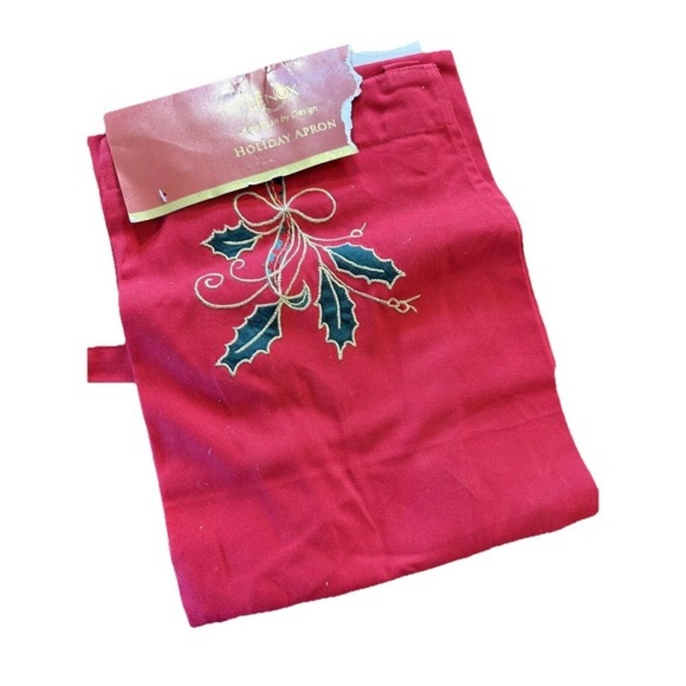NEW Lenox Holiday Nouveau Adult Apron w/Pockets Adjustable Neckband HollyBerry‎